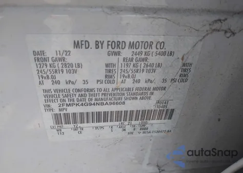 2022 Ford Edge Se из США, поврежденный, VIN 2FMPK4G94NBA96608